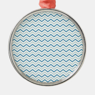 Aqua Blue Chevron Pattern Metalen Ornament