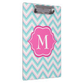 Aqua Blue Chevron Pink White Monogram Design Klembord (Rechts)
