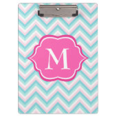 Aqua Blue Chevron Pink White Monogram Design Klembord (Voorkant)