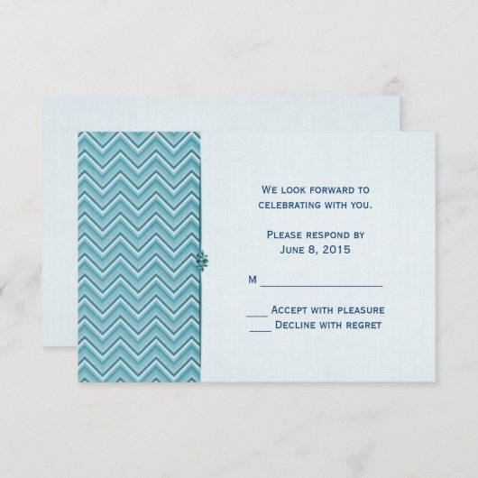Aqua Blue Chevron RSVP Kaart (Voorkant / Achterkant)