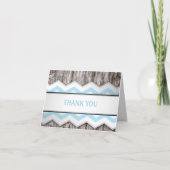 Aqua Blue Chevron & Wood Rustiek Dank u kaarten (Voorkant)