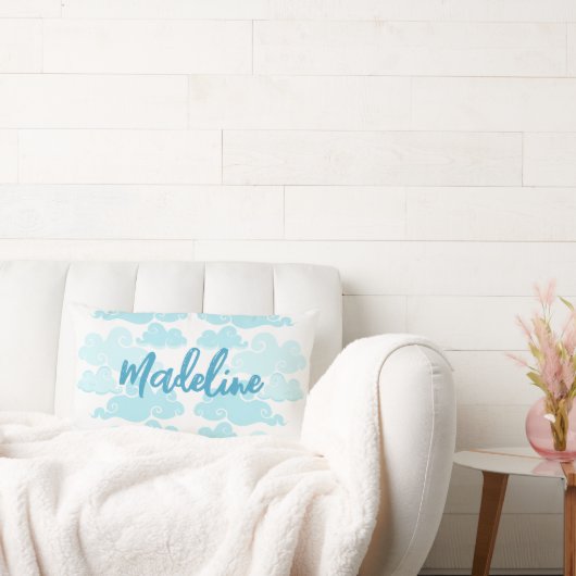 Aqua Blue Chinoiserie Cloud Naam Kussen (Bank)