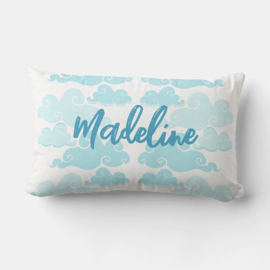 Aqua Blue Chinoiserie Cloud Naam Kussen (Achterkant)