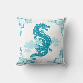 Aqua Blue Chinoiserie Dragon en wolken Kussen