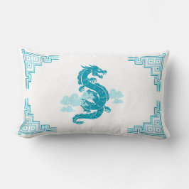 Aqua Blue Chinoiserie Dragon en wolken Kussen