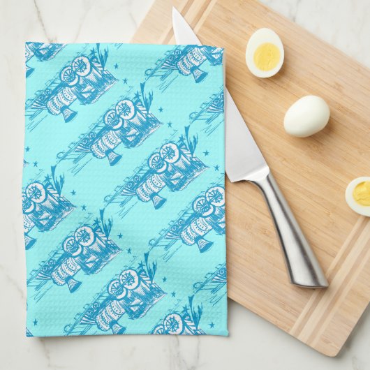 Aqua Blue Choo Choo Train Baby shower Gifts Theedoek (Quarter Fold)