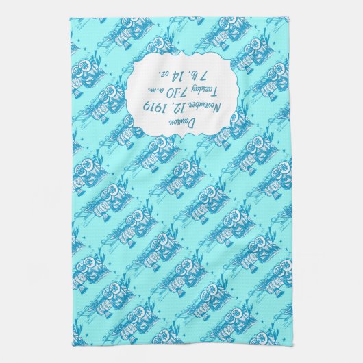 Aqua Blue Choo Choo Train Baby shower Gifts Theedoek (Verticaal)