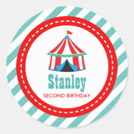 Aqua blue Circus Carnival Birthday Baby shower Ronde Sticker