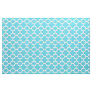 Aqua Blue Classic Quatrefoil Pattern Fabric Stof