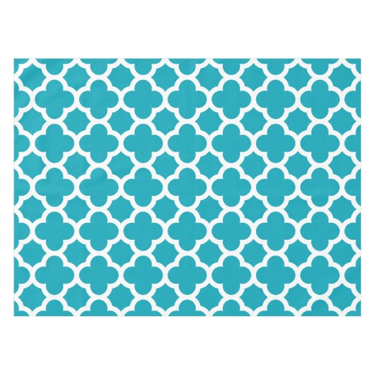 Aqua Blue Classic Quatrefoil Tablecloth Tafelkleed (Voorkant (Horizontaal))