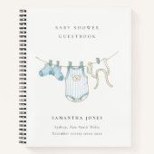 Aqua Blue Clothesline Boy Baby shower Gastenboek Notitieboek (Voorkant)