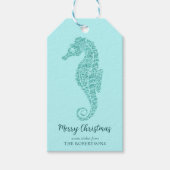 Aqua Blue Coastal Christmas Seahorse Glitter Cadeaulabel (Voorkant)