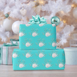 Aqua Blue Coastal Christmas Starfish Zanddollar Cadeaupapier