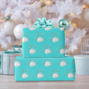 Aqua Blue Coastal Christmas Starfish Zanddollar Cadeaupapier