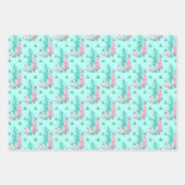 Aqua Blue Colorful Roze kerstontbijtboom Inpakpapier Vel (Voorkant)