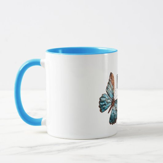 Aqua Blue Copper Butterfly Mok (Links)