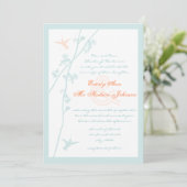 Aqua Blue Coral Flower Humming Bird Wedding Kaart (Staand voorkant)