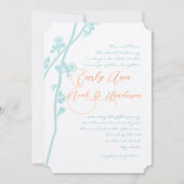 Aqua Blue Coral Flower Wedding Invitation Kaart (Voorkant)