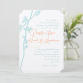 Aqua Blue Coral Flower Wedding Invitation Kaart (Staand voorkant)