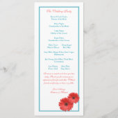 Aqua Blue Coral Gerbera Daisy Wedding Program Programmakaart (Achterkant)