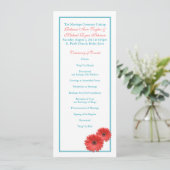 Aqua Blue Coral Gerbera Daisy Wedding Program Programmakaart (Staand voorkant)