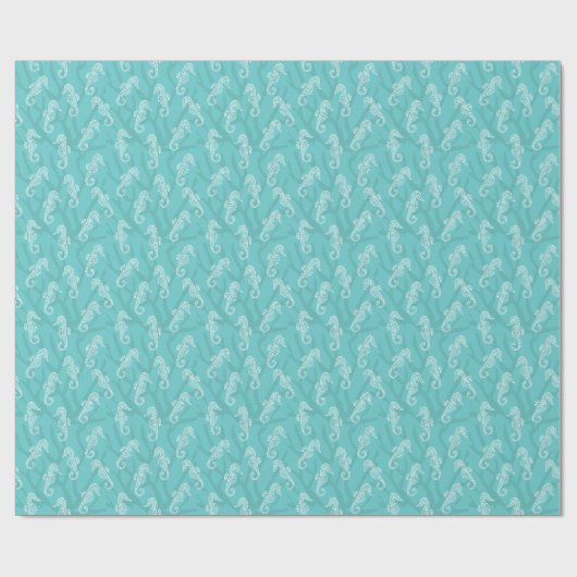 Aqua Blue Coral Reef Seahorse Gift Wrap Cadeaupapier (Vlak)