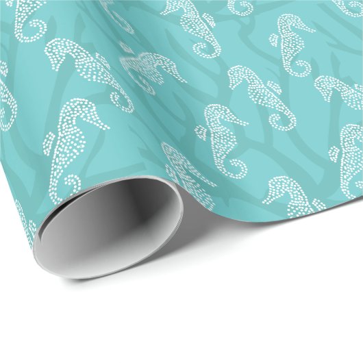 Aqua Blue Coral Reef Seahorse Gift Wrap Cadeaupapier (Rol Hoek)