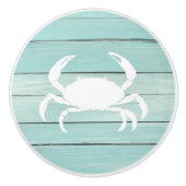 Aqua Blue Crab Faux Wood Nautische lade knop (Voorkant)