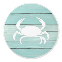 Aqua Blue Crab Faux Wood Nautische lade knop