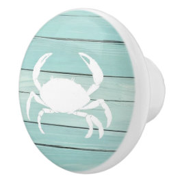 Aqua Blue Crab Faux Wood Nautische lade knop