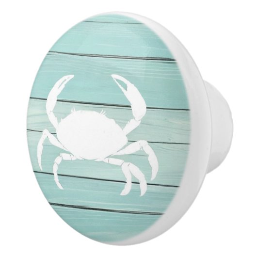 Aqua Blue Crab Faux Wood Nautische lade knop (Rechts)