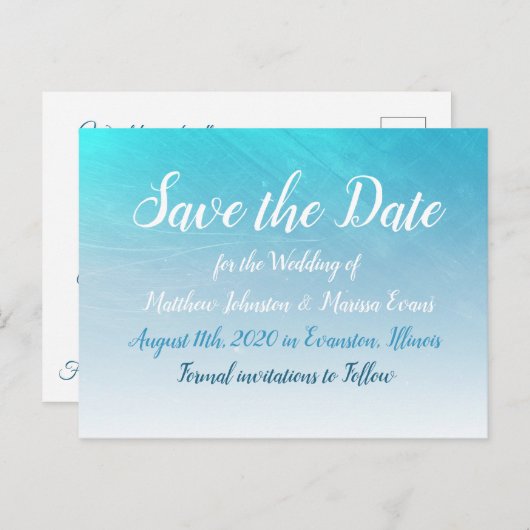 Aqua Blue Crackle Save the Date Briefkaart (Voorkant / Achterkant)