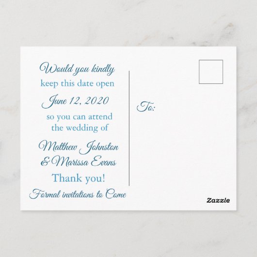 Aqua Blue Crackle Save the Date Briefkaart (Achterkant)