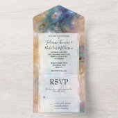 Aqua Blue Cream pauwenveren All In One Uitnodiging (Binnen)