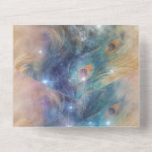 Aqua Blue Cream pauwenveren All In One Uitnodiging (Achterkant)