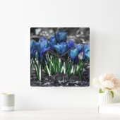 Aqua Blue Crocus Blooms Vierkante Klok (Huis)