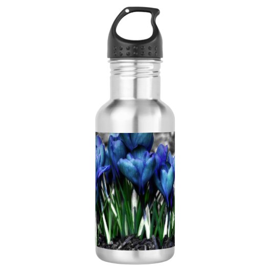 Aqua Blue Crocus Blooms Waterfles (Voorkant)