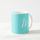 Aqua Blue Custom Monogram Initiaal Koffiemok (Voorkant rechts)