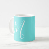 Aqua Blue Custom Monogram Initiaal Koffiemok (Voorkant links)