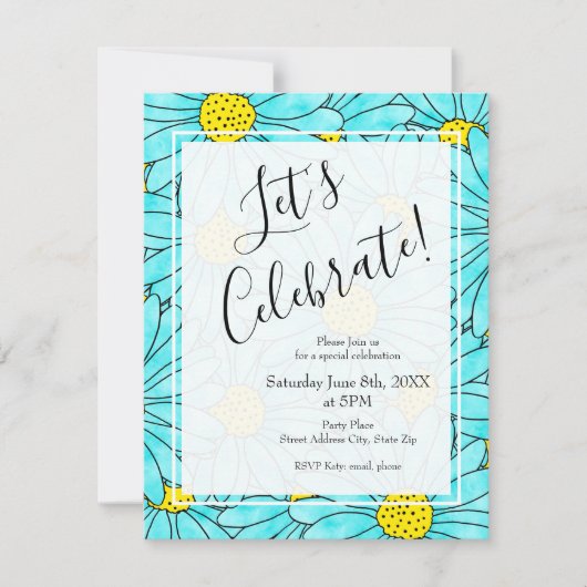 Aqua Blue Daisy Waterverf Abstract Patroon Kaart (Voorkant)