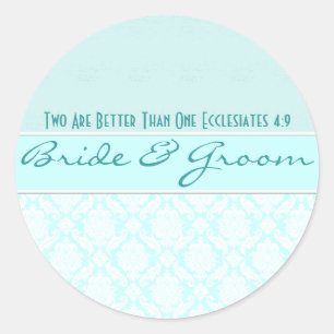 Aqua Blue Damask  Damask Trouwgunsten Ronde Sticker