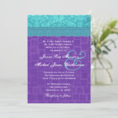 Aqua Blue Damask en Paars Wedding A004 Kaart (Staand voorkant)