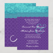 Aqua Blue Damask en Paars Wedding A05 Kaart (Voorkant / Achterkant)