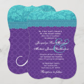 Aqua Blue Damask en Paarse Wedding Sjabloon A06 Kaart (Voorkant / Achterkant)