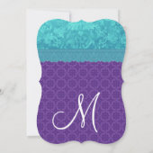 Aqua Blue Damask en Paarse Wedding Sjabloon A06 Kaart (Achterkant)