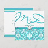 Aqua Blue Damask met gepersonaliseerd monogram Kaart (Voorkant / Achterkant)