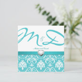 Aqua Blue Damask met gepersonaliseerd monogram Kaart (Staand voorkant)