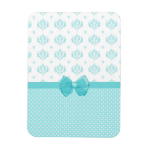 Aqua Blue Damask met Turquoise Ribbon Magneet