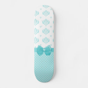 Aqua Blue Damask met Turquoise Ribbon Persoonlijk Skateboard