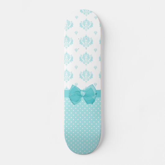 Aqua Blue Damask met Turquoise Ribbon Persoonlijk Skateboard (Voorkant)